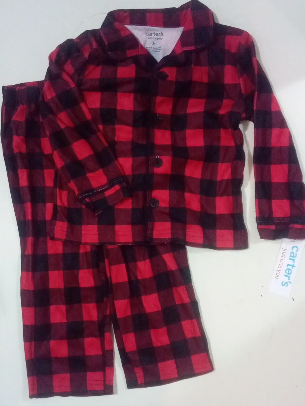 Carter's Red and Black Plaid Two-Piece Kids Pajama Set 2T NWT